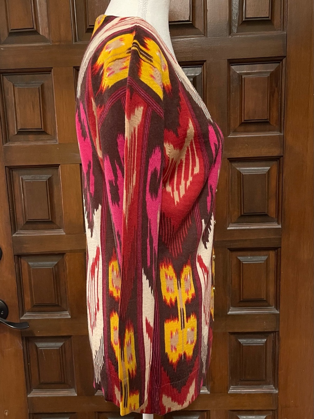 Tory Burch Multicolor V-Neck Patterned Sweater - Burgundy, Pink, Yellow, Cream - Picture 7 of 12
